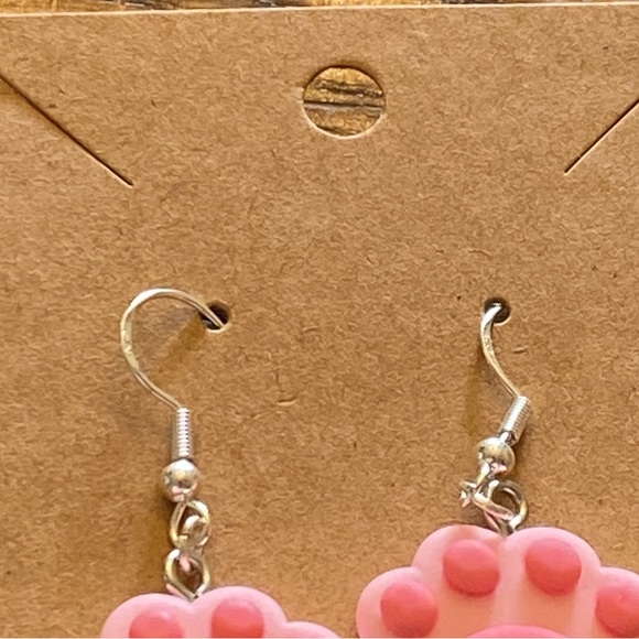 Light pink and hot pink dog paw earrings with silver wires and random gift bag - Picture 3 of 5
